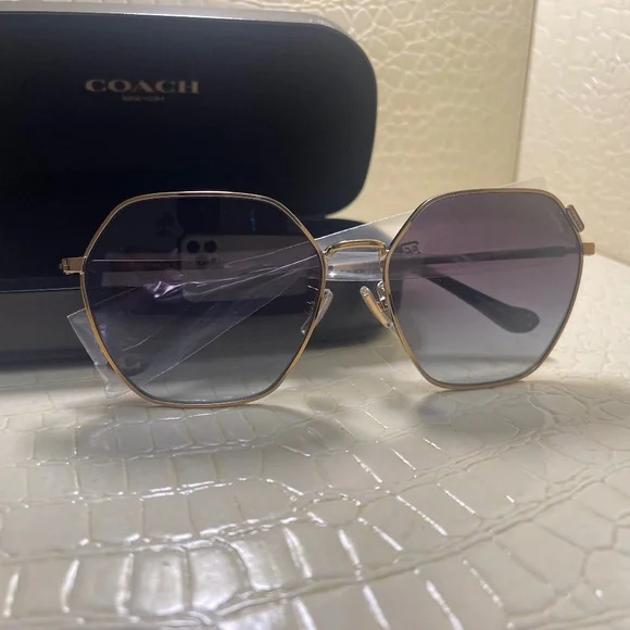 Coach Gold Frame Hexagon Sunglasses Metal Hexagon Sunglasses | Eyewear | Coach | COACH® main image 4